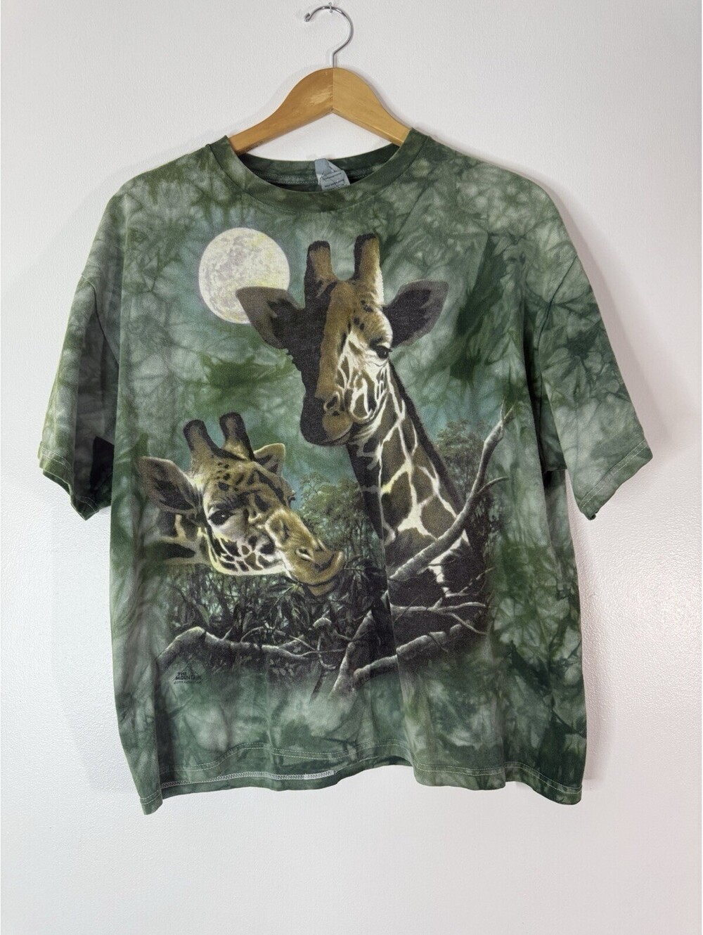 Vintage The Mountain Tie Dyed Giraffe Print 1999 Nature T Shirt Size XL Green